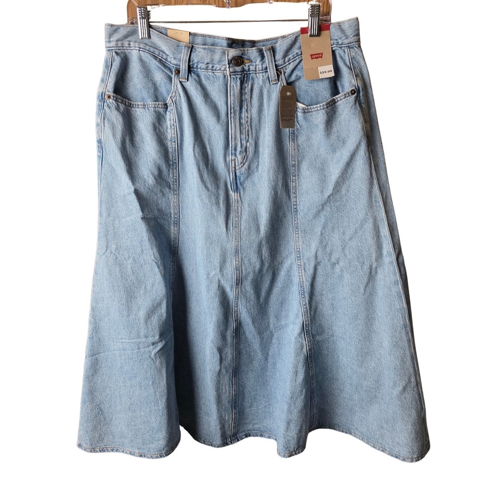 Levi's Womens Size 33 Light Wash Denim Midi Skirt A Line Jean Skirt NWT 32" Leng